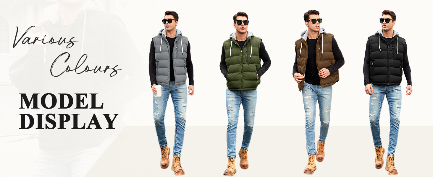 Чоловіча степкова жилетка Vancavoo на осінь/зиму з капюшоном, чорна, розмір M