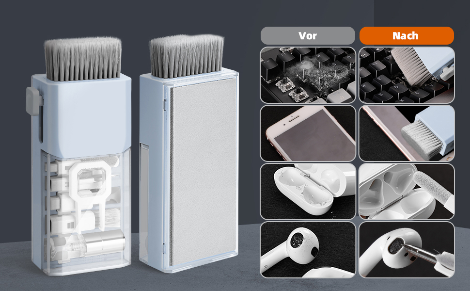 Набір для чищення клавіатури та ноутбука Ordilend: щітка, очищувач для MacBook, телефону, планшета, комп'ютера. Легкий у використанні та транспортуванні. Бренд Moranti, колір блакитний