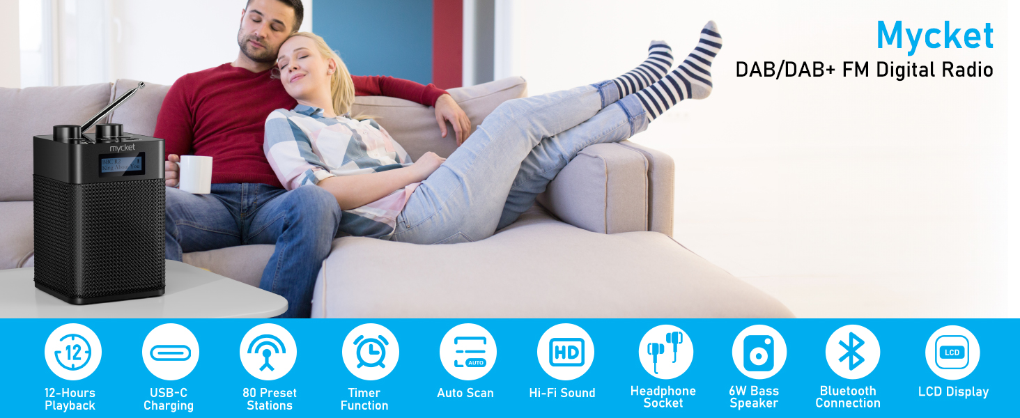 Портативне DAB/DAB+ радіо з цифровим радіо UKW, FM, Bluetooth 5.0, USB, LED дисплеєм (Чорний)