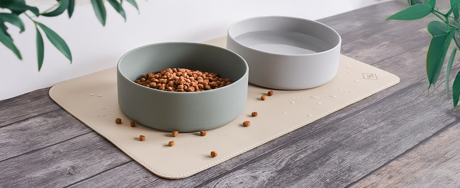 Підкладка під миску для котів та маленьких собак ne&no® - антиковзаюча, водовідштовхувальна, з веганської шкіри (60 x 40 см, світло-пісочний)