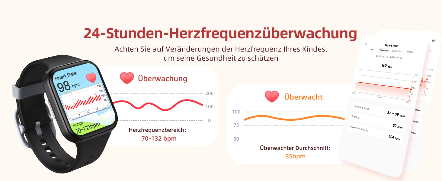 Дитячий розумний годинник Parsonver, 1.69' - фітнес-трекер з пульсометром, монітором сну, IP68, 20 спортивних режимів, для дітей 6-12 років, чорний