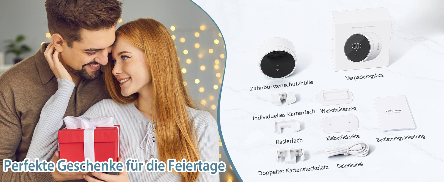 Тримач для зубних щіток з УФ дезінфекцією, електричний, з сушкою та LED-дисплеєм, перезаряджуваний, настінний, 2 слоти