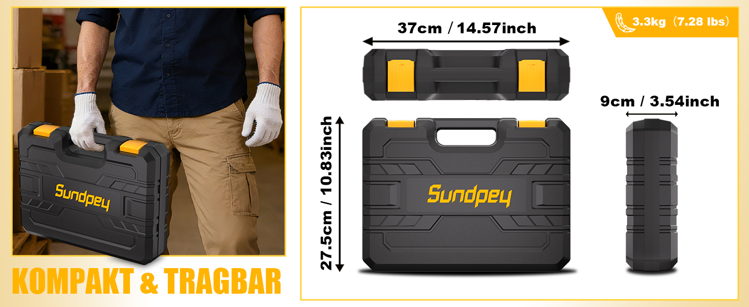 Набір інструментів Sundpey 166 шт. з акумуляторною дрилі 12V для дому, ремонту та саду (жовтий)