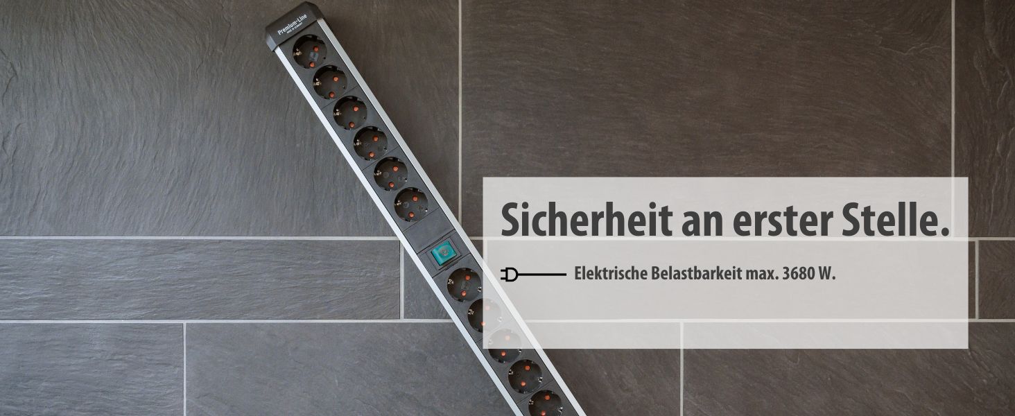 Бренненштуль Преміум-Алю-Лайт Розподільник розеток 12-фазний з алюмінію (багаторозетова панель з 2 вимикачами та 3м кабелем, Made in Germany), Нова версія Single