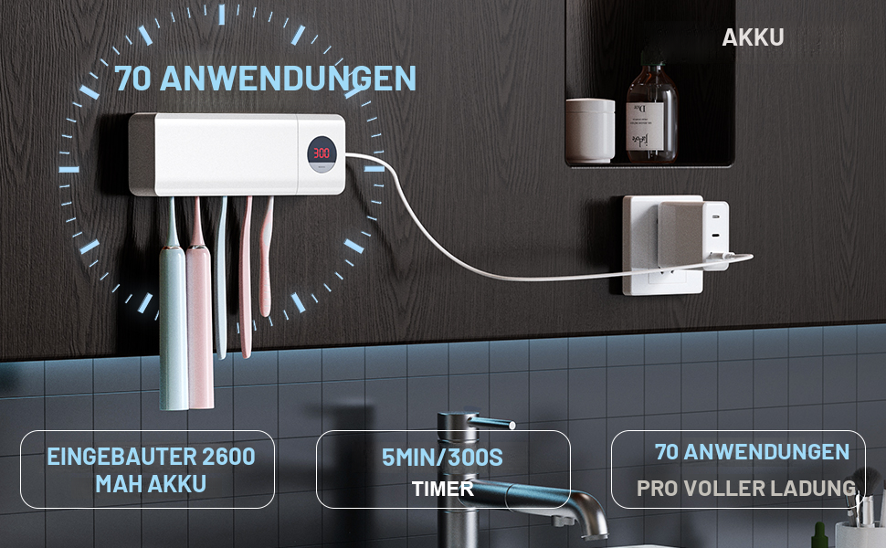 Стерилізатор зубних щіток DSHOW UV з таймером, бездротовий, настінний, 2000mAh, білий