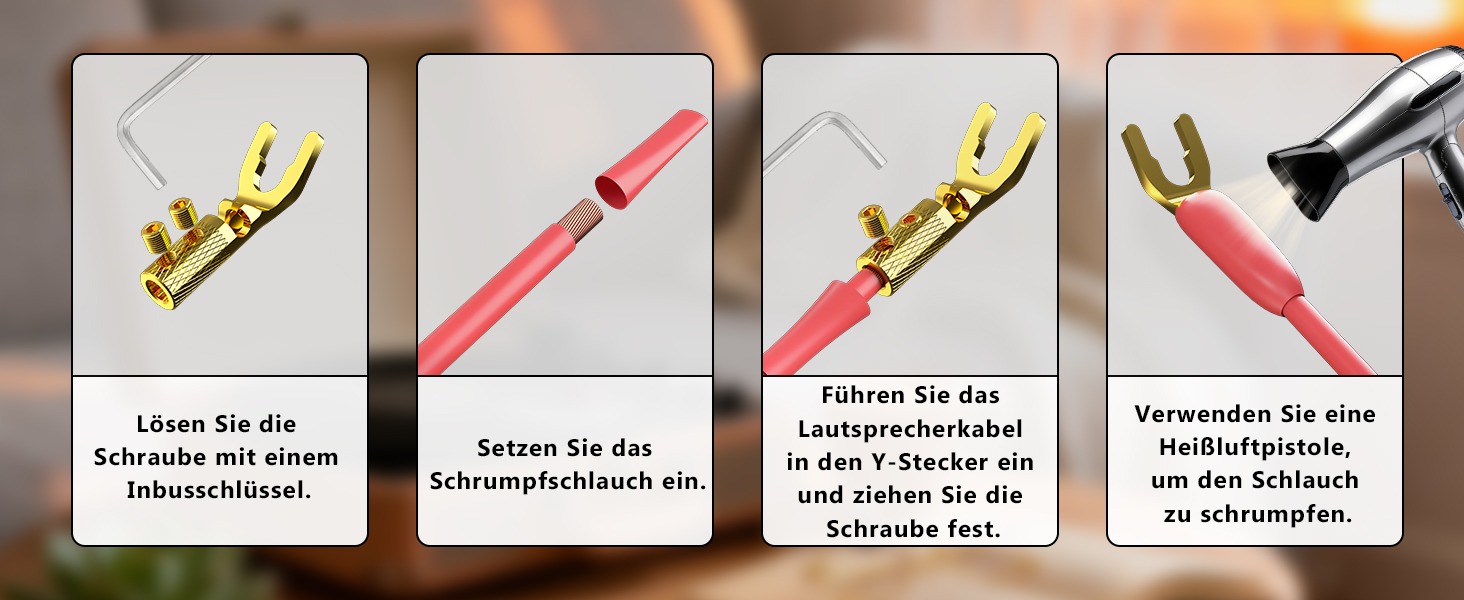 Комплект позолочених роз'ємів-вилок для акустичних кабелів Monosaudio SY1508G, чиста мідь, для кабелів 8-20AWG (до 4мм), 8 шт.