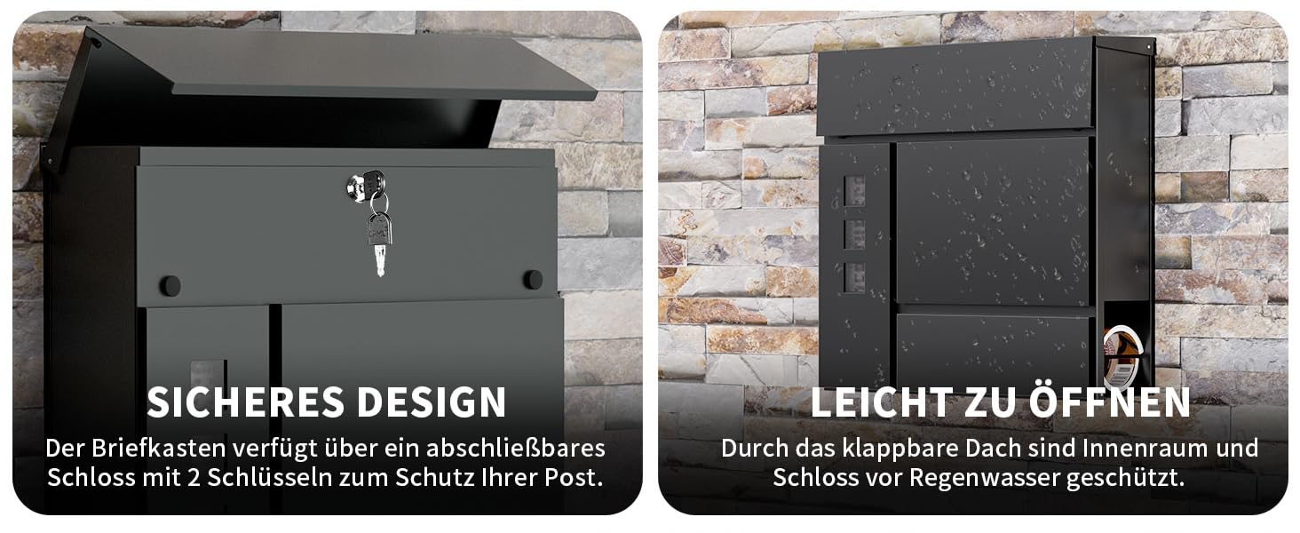 Поштовий ящик антрацит з гравіюванням, персоналізований, 2-в-1, нержавіюча сталь, з табличкою для імені та номера будинку, газетний відсік, подвійний (L)