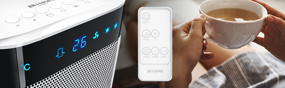 Електричний обігрівач Brandson з пультом керування, керамічний, для ванної кімнати, енергозберігаючий, тихий, з осциляцією, 2 режими нагріву, таймер, сертифікат GS