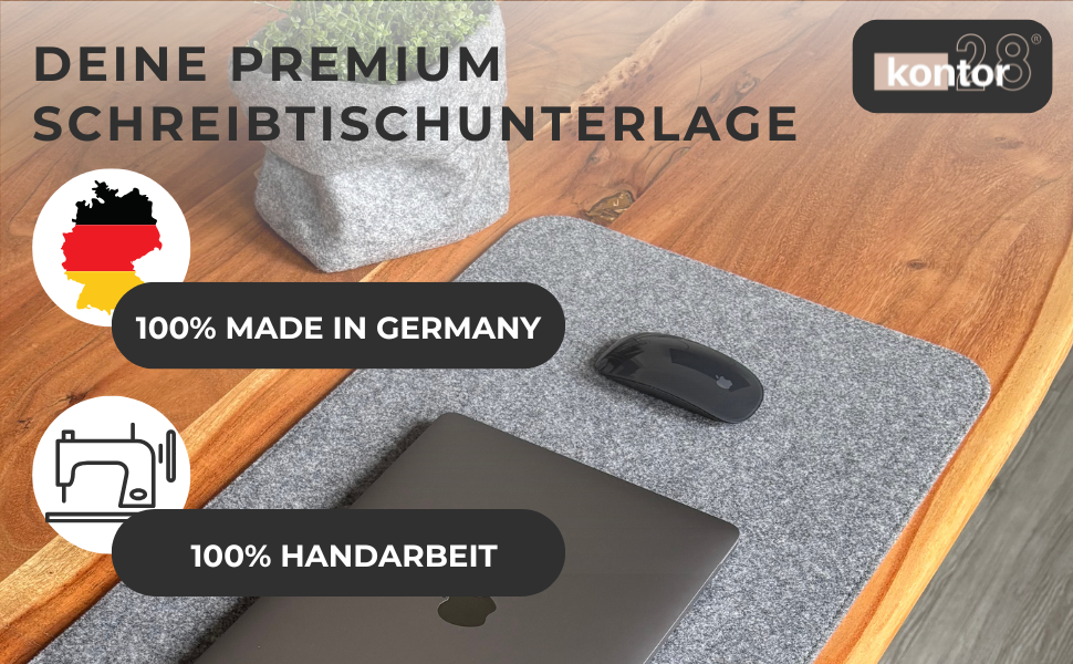 Підкладка на стіл Kontor28® з фетру 80x37.5 см, сіра (urbangrau), виготовлено в Німеччині - захист від ковзання, миється, з переробленого PET