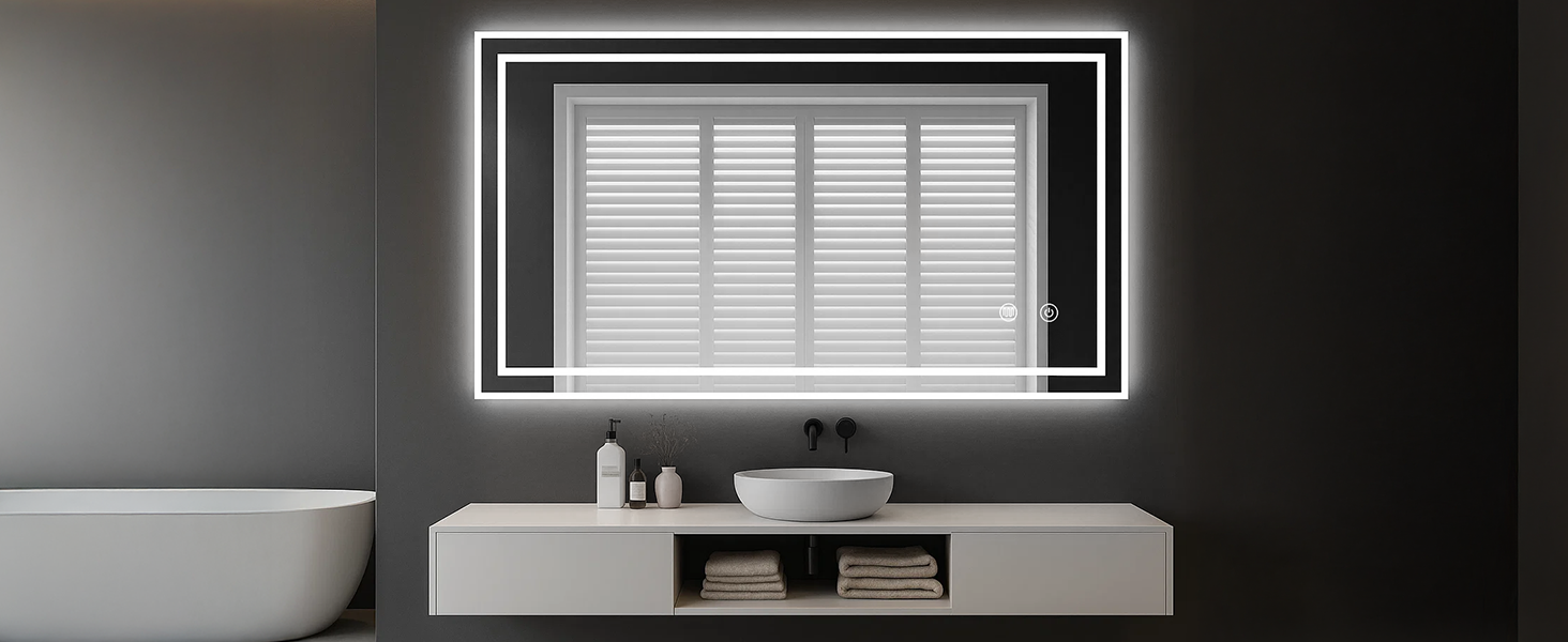Дзеркало для ванної кімнати зі підсвічуванням 70x50 см, сенсорне керування, протизапітніння, 3 кольори світла, регулювання яскравості