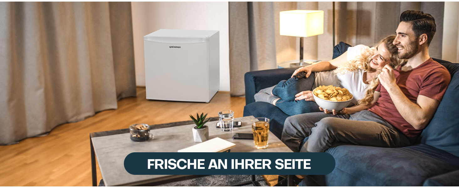 Upstreman 46L Mini Fridge with Freezer, Adjustable Thermostat, Energy Efficient, Quiet, Compact Refrigerator for Dorm, Office, Bedroom - White