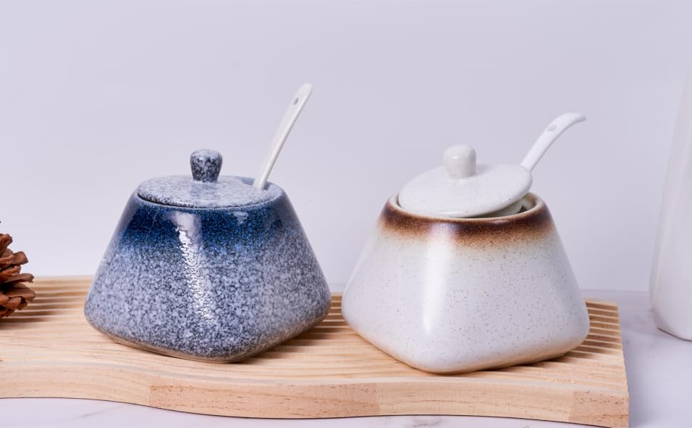 Керамічна цукерниця з ложкою, 430 мл, біла - для кухні, дому, кав'ярні