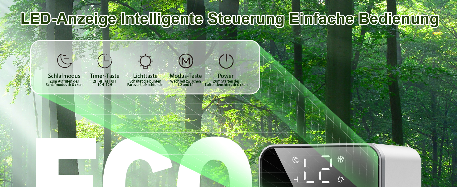 Електричний осушувач повітря автоматичний 1800 мл з функцією відтавання, таймером та LED-дисплеєм для спальні, ванної кімнати та шафи (650 мл/24 год)