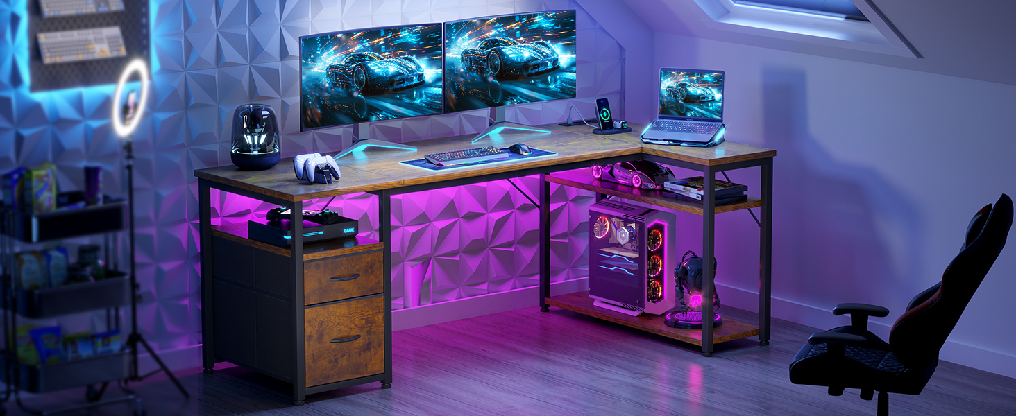 Ігровий кутовий стіл Coleshome з 2 шухлядами, 160x80 см, коричневий