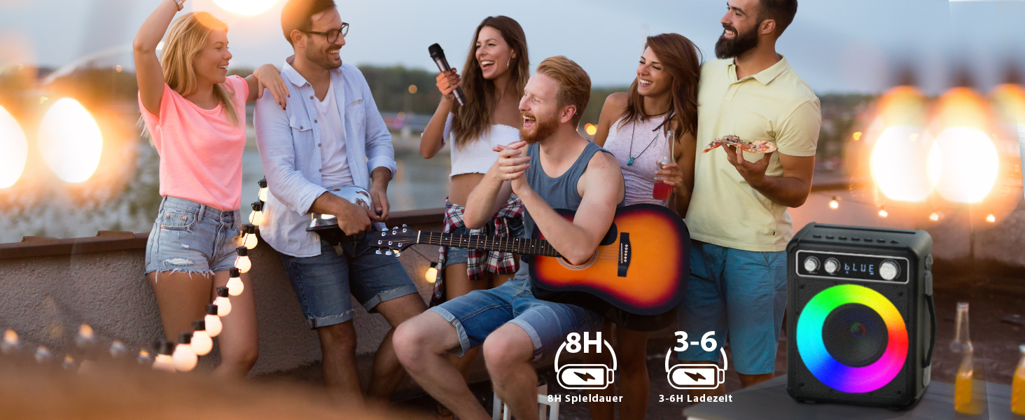 BONAOK Караоке Мікрофон для Дорослих, Портативна Караоке Машина з Bluetooth, 2 Мікрофони, 15 Вт, Підсвітка, Чорний T03