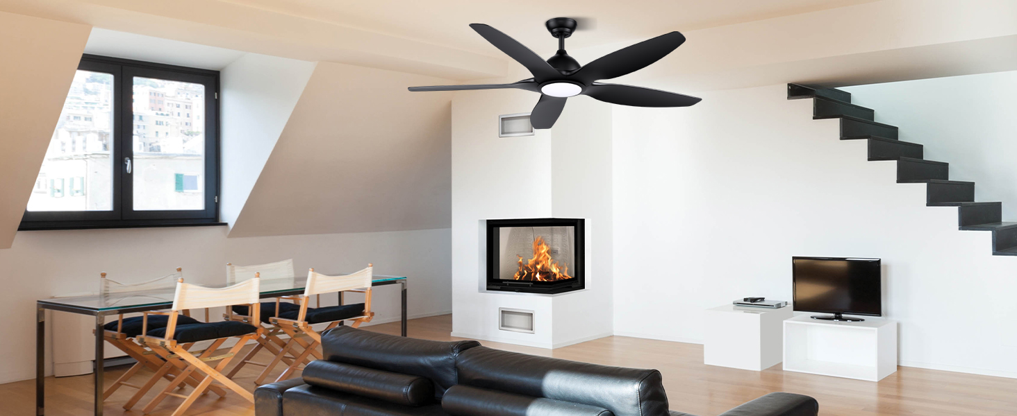 Стеляний вентилятор Newday 153см, чорний з підсвіткою та пультом, 5 лопастей, DC мотор, регулювання швидкості, таймер, для дому