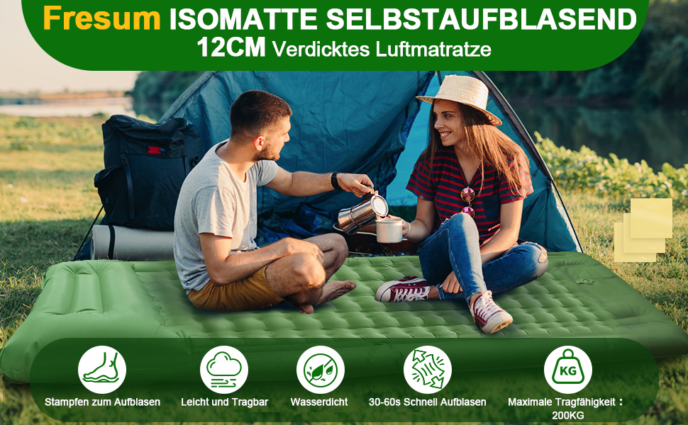 Саморозгортальний килимок Isomatte 12 см, з подушкою для кемпінгу, надувна повітряна матрацна, легкий, компактний, з насосом для відпочинку на природі, походів, намету, пляжу