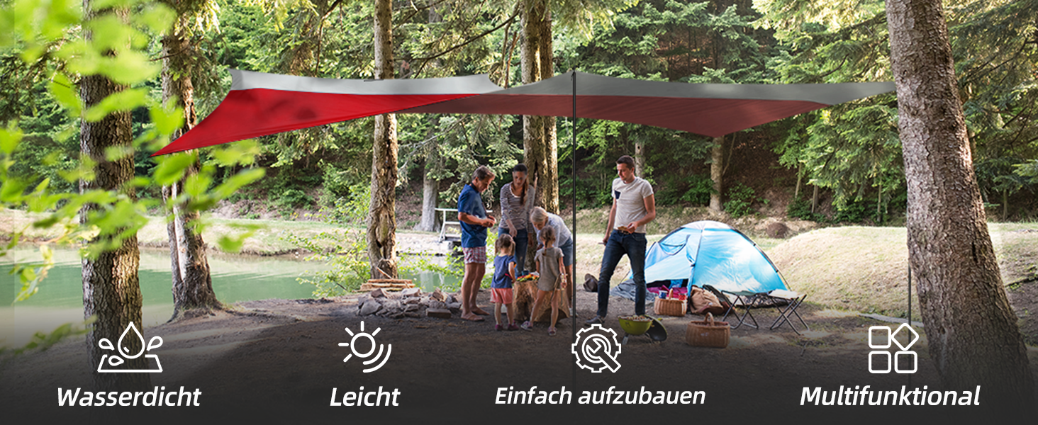 Тент Forceatt Zeltplane 3.7x4.3 м, Ultraleicht, 6 кріплень, Анти-UV, Водонепроникний. Для кемпінгу, піших прогулянок та відпочинку на природі. Темно-синій & сірий (Червоний & сірий)