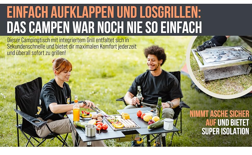 Стол для кемпінгу Castra Premium з грилем – алюміній 7075, регульована висота, вологостійкий, складаний, багатофункціональний, аксесуари для кемпінгу, саду, подорожей та риболовлі