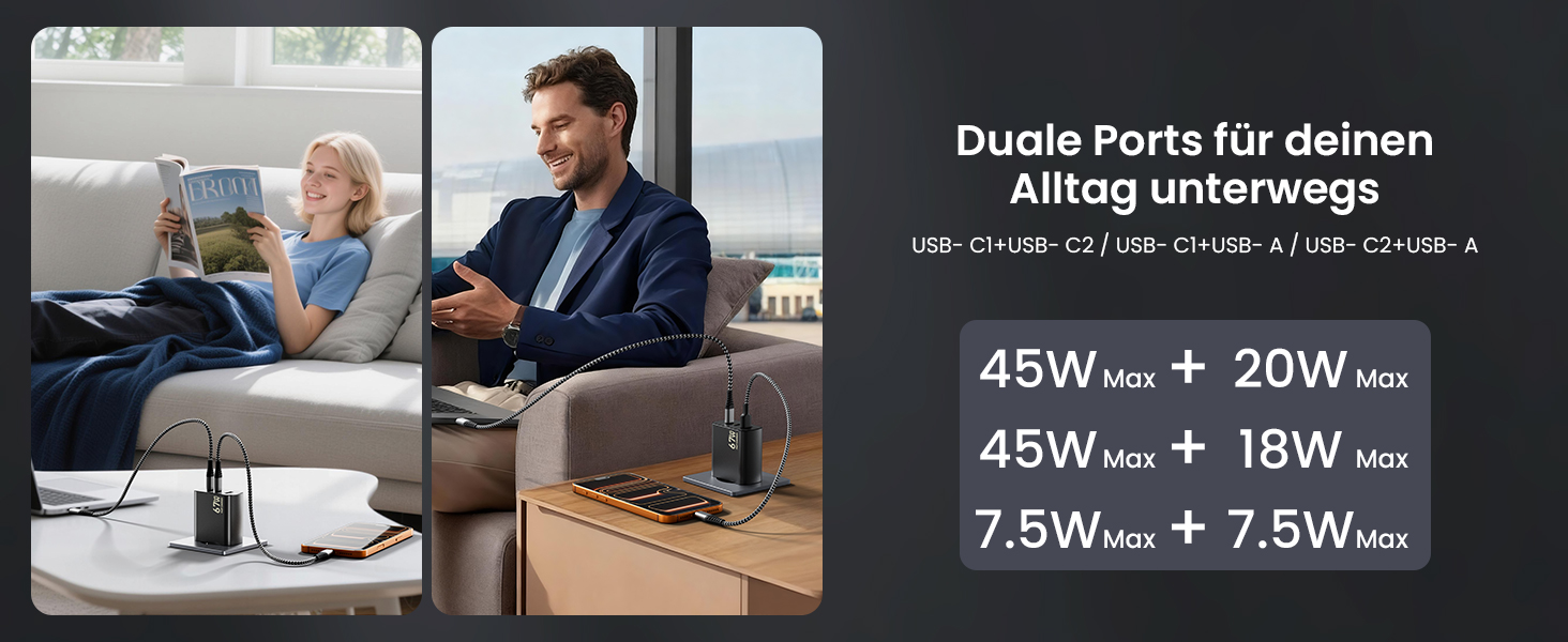 Зарядний пристрій USB-C 67W 3-Port PD PPS для MacBook, iPhone, Samsung Galaxy, iPad, Pixel - Чорний