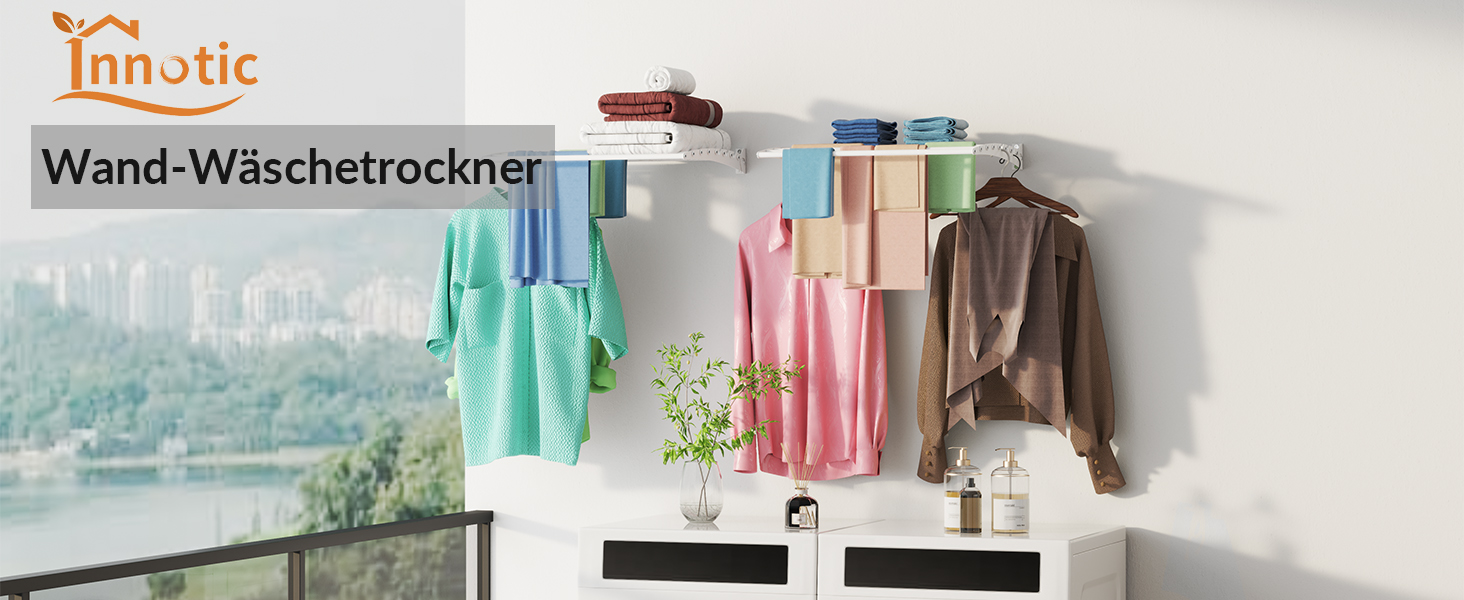 Настінна сушилка для білизни Innotic, розкладний вологостійкий сушильник для одягу з 8 стійок, великий, економний, для вулиці, ванної, балкону, білизни (білий, 60 см)