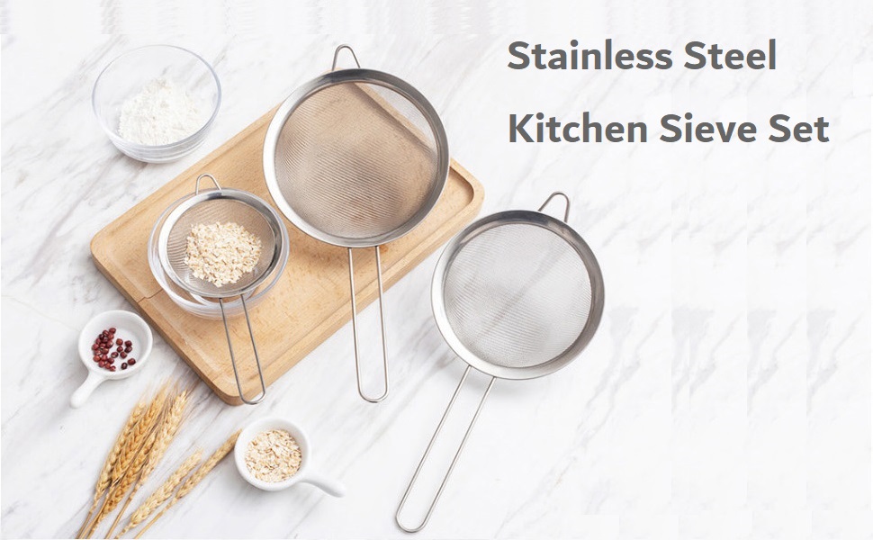 Набір сит для кухні Cymax з нержавіючої сталі (3 шт.) 7/12/18 см - сито для борошна, сито для пасти, посипач цукрової пудри