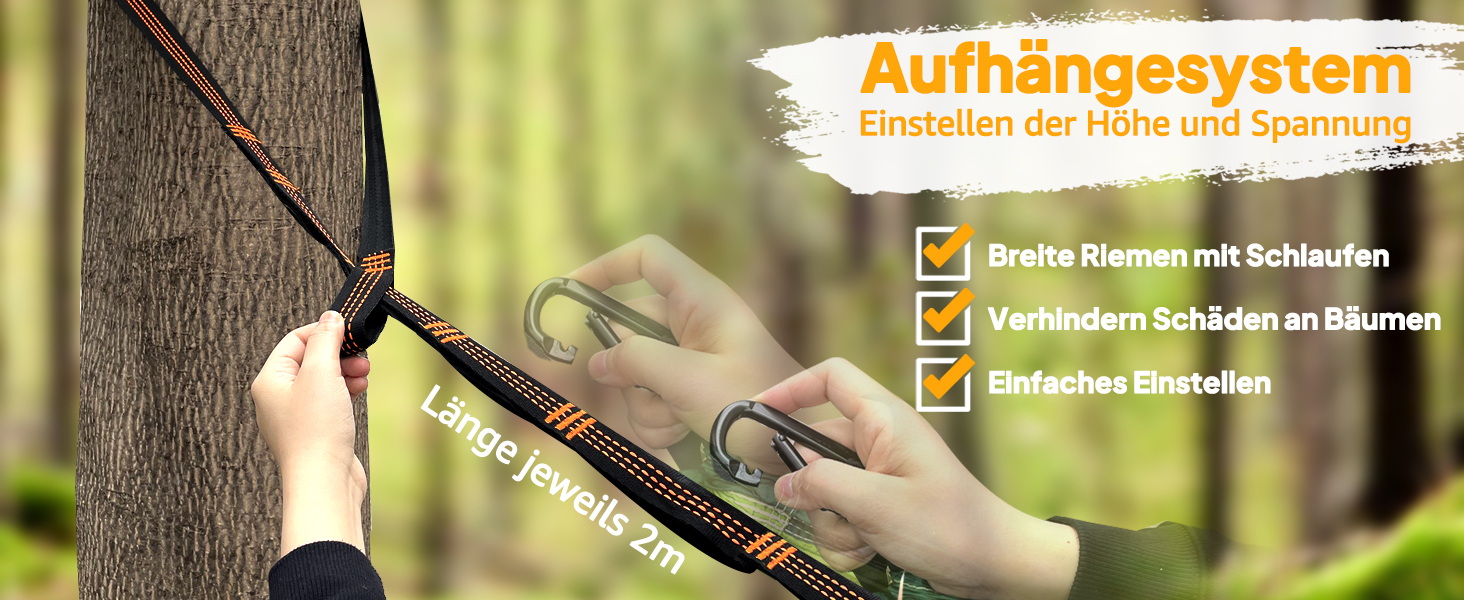 Гамак для кемпінгу NATUREFUN | Легкий, 300 кг, дихаючий, швидковисихаючий, нейлон, 2 карабіни, 2 петлі, армійний зелений (275 x 140 см, Богема)