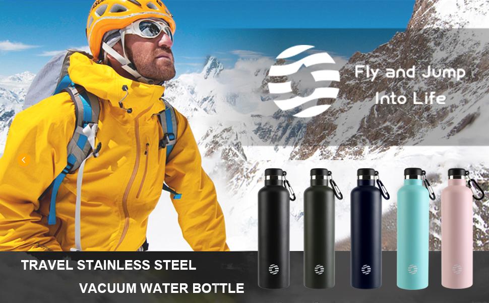 Фляга спортивна Feijian 1л з карабіном - термофляга з нержавіючої сталі, витікає, для води, кави, чаю, без BPA, для спорту, відпочинку, школи, кемпінгу, велосипеда, армійного кольору (світло-зелений, 750 мл)