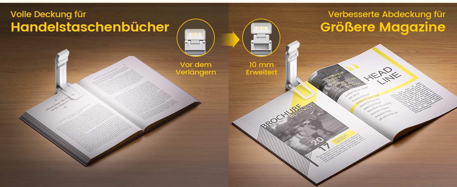 Glocusent LED лампа для читання з кріпленням для книг, висувна лампа для книг, нічник з 5 рівнями яскравості та 3 кольорами, USB-зарядка з таймером для дітей – ідеально для шанувальників Бібі та Тіни, білий колір