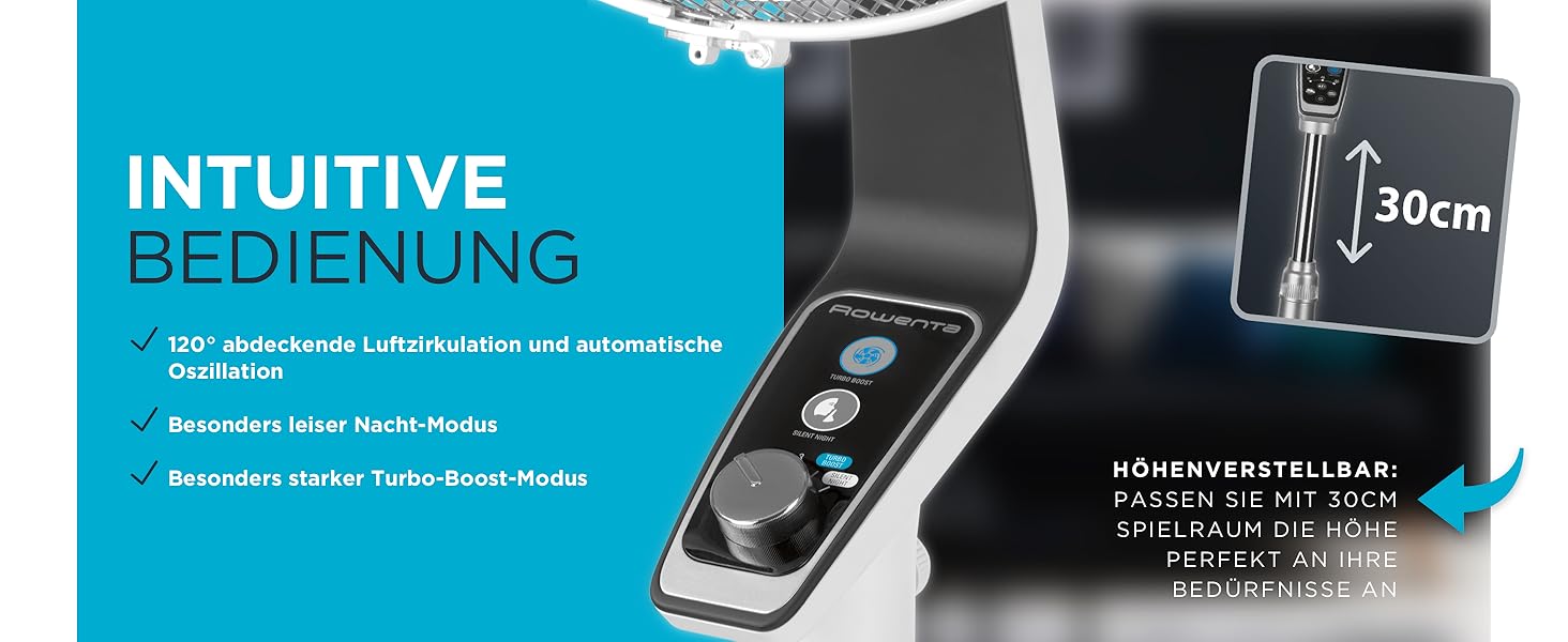 Вентилятор Rowenta Turbo Silence Extreme: тихий, потужний, з авто-обертанням, 4 швидкості, нічний режим, білий/чорний, VU5640 Hell