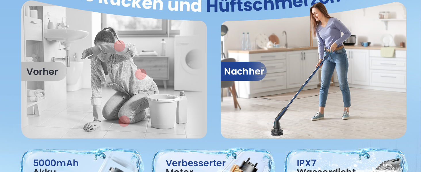 Електрична щітка для прибирання Leebein 2025 з насадкою Spin Scrubber, IPX7, 7 насадок, регульована ручка та 2 швидкості, для ванної, підлоги, кухні