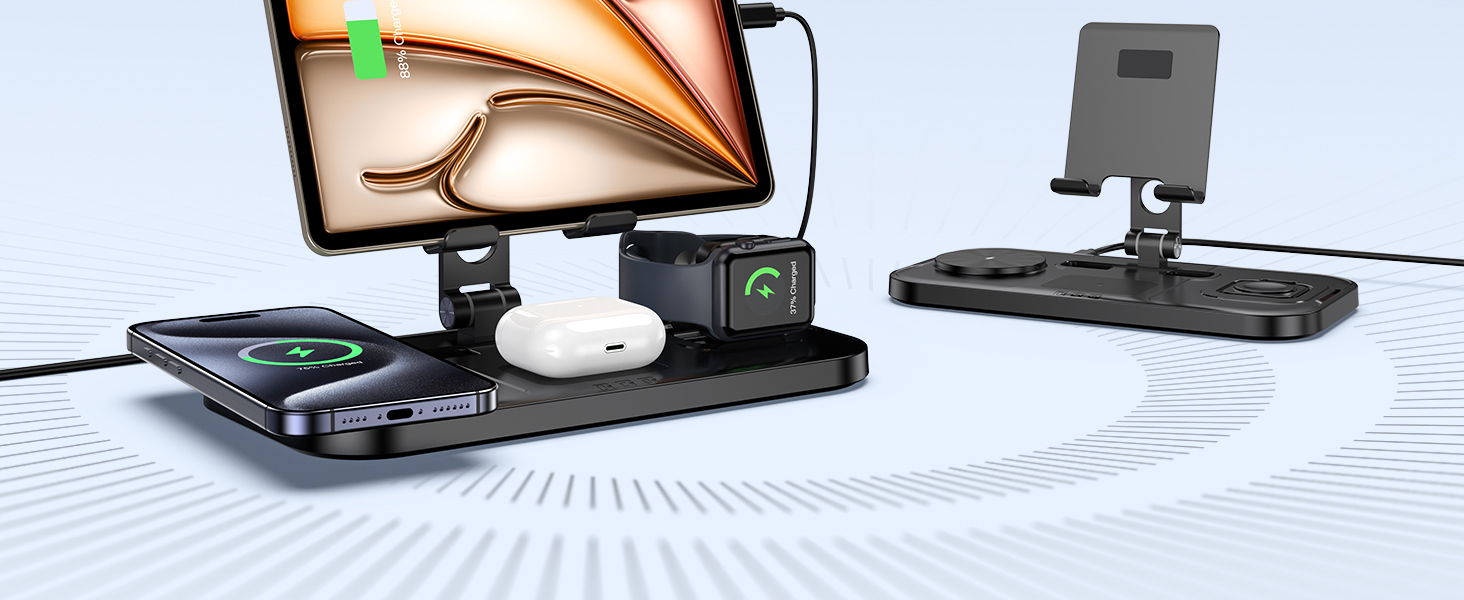 4-в-1 Бездротова зарядка для iPhone 16 Pro Max/15/14, iPad, Apple Watch та AirPods Pro (Чорний)