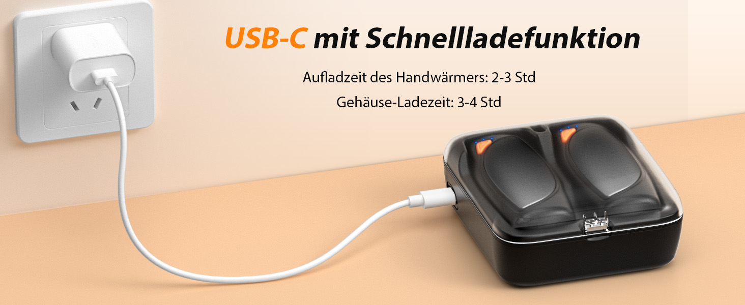 Електричні грілки для рук, 2 шт. з зарядним кейсом, 14000 mAh, USB-C, 3 режими нагріву, до 55°C, чорні - для чоловіків та жінок