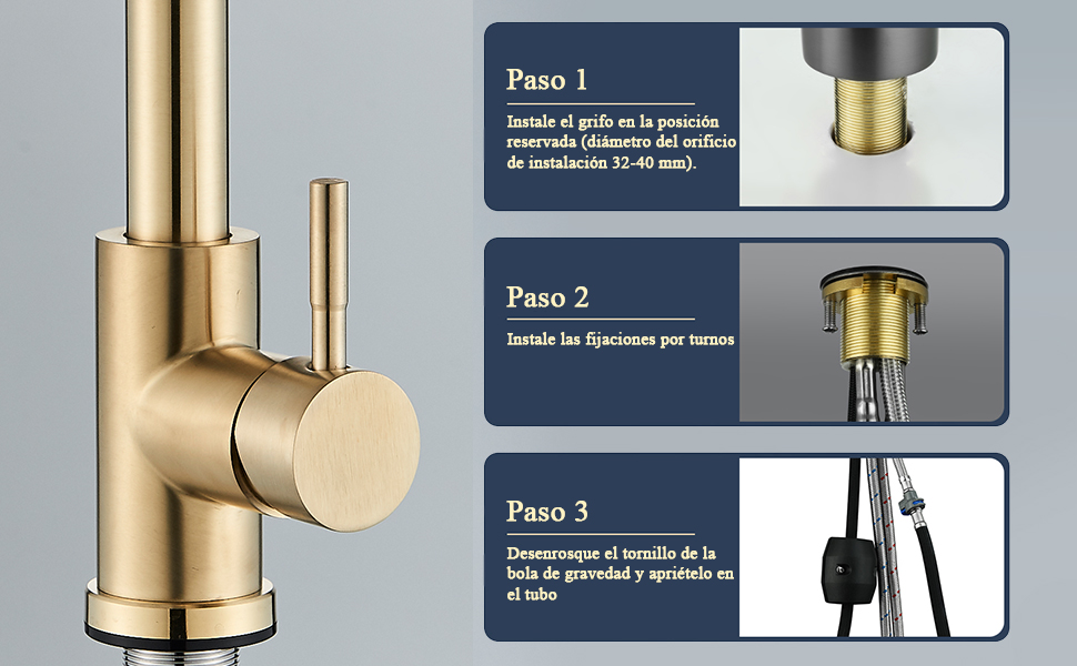 Знімна кухонна змішувач з 2 функціями, золото, 360° поворот, для кухонної мийки, однорідний змішувач, холодна та тепла вода, золотий матовий