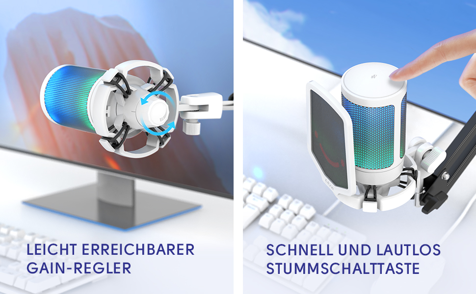 Мікрофон FIFINE для ігор та запису, USB, зі стійкою, для ПК, MAC, PS4, PS5, білий