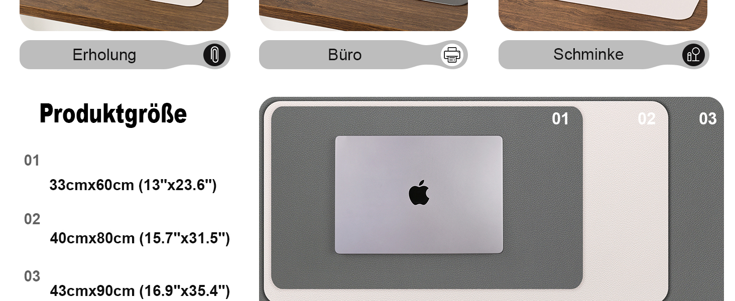 Підкладка для столу двостороння антиковзаюча, килимок для миші та ноутбука, офісний аксесуар, штучна шкіра, 40 x 80 см (сірий, салатовий)