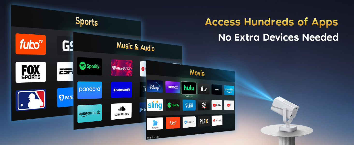 Mini проєктор Smart Beamer Android 11: 4K, 1080P, WiFi 6, Bluetooth 5.2, портативний, 270° оберт, автокорекція трапеції, для телефону/ноутбука