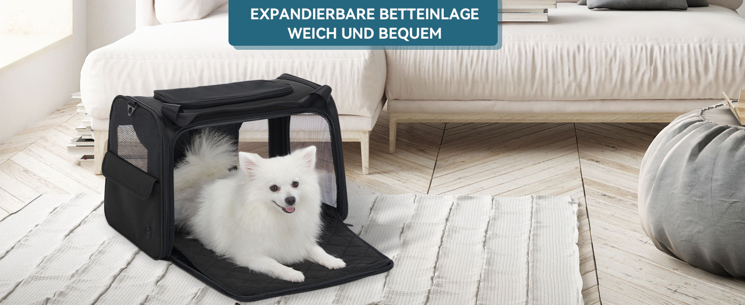 Транспортна переноска для котів та собак Petsfit, чорна, 47.5L x 33B x 33H см, з м'яким розкладним килимком та плечовим ременем