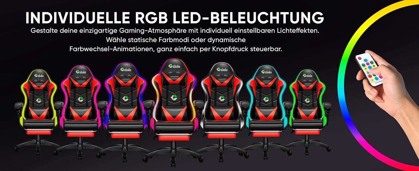 Геймерське крісло Czlolo RGB LED з підставкою для ніг, ергономічне офісне крісло для комп'ютера, блакитне (RGB-червоне)