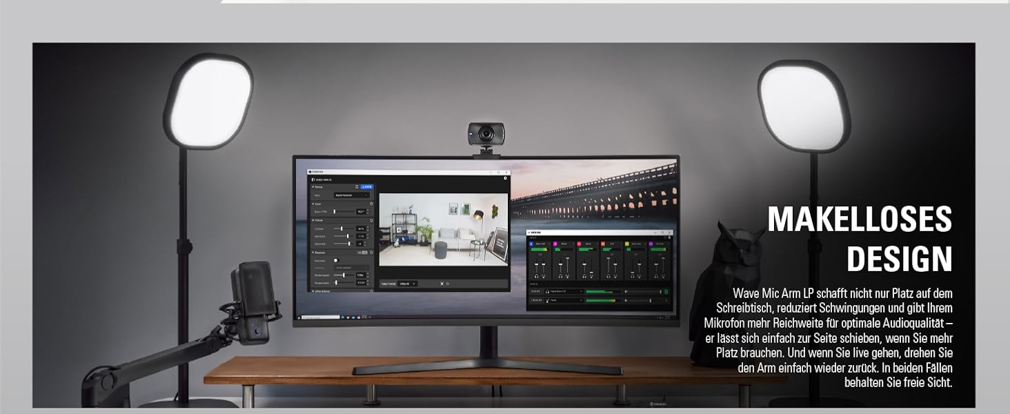 Elgato Wave Mic Arm LP White - Мікрофонна стійка Elgato Wave з низьким профілем, білий колір, для подкастів, стрімінгу, геймінгу та офісу