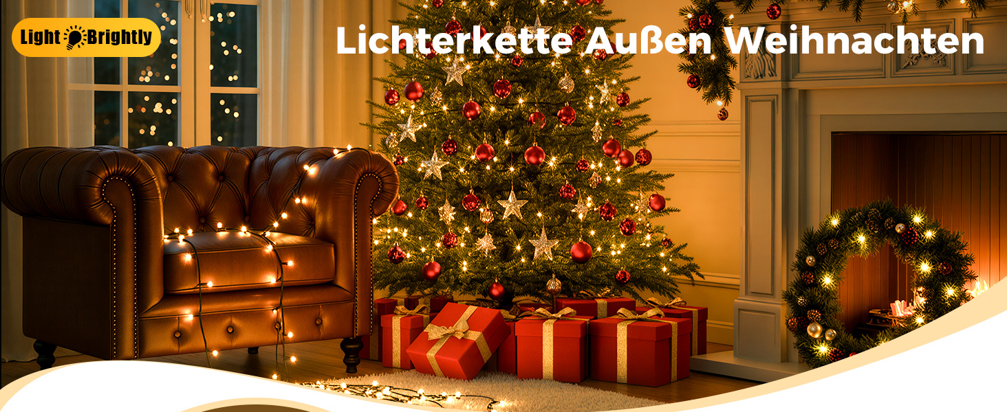 LED гірлянда для прикраси ялинки та декору на балкон/сад: 15м + 5м, 150 LED, тепле біле світло, таймер, пульт, 8 режимів