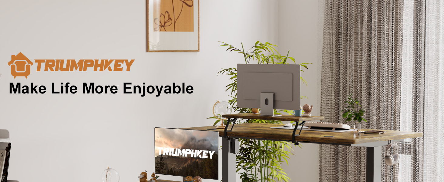 Adjustable Height Standing Desk with Monitor Stand - Electric Ergonomic Desk, 120x60cm & 180x80cm White/Vintage Brown