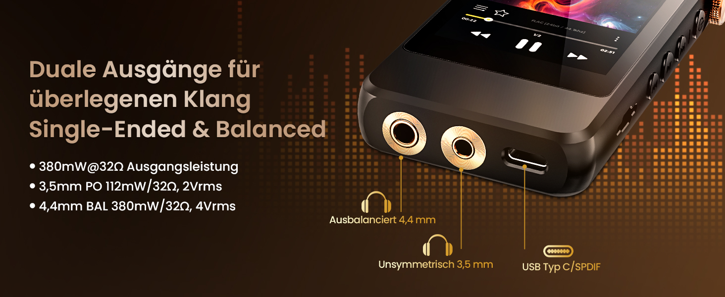 HIFI WALKER H20 Pro: Аудіо-плеєр Hi-Res з Bluetooth 5.1, DAC DSD256, 64GB