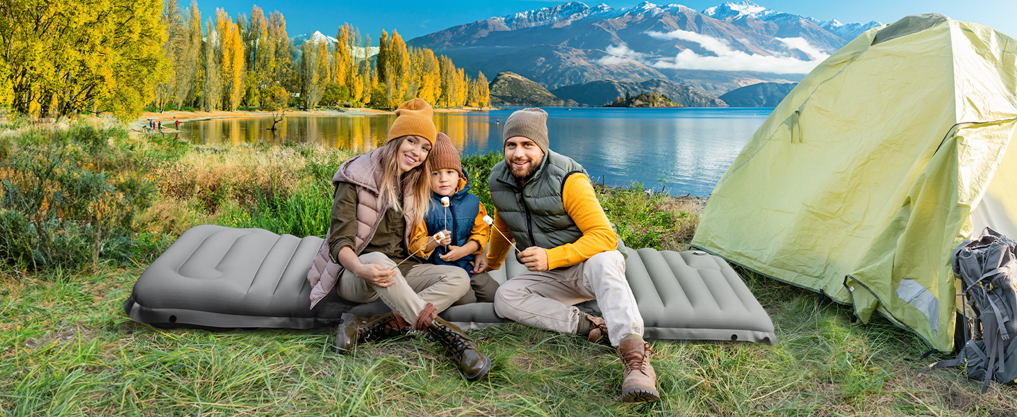 Isomatte YITAHOME самонадувна Ultralight для кемпінгу з вбудованим насосом та подушкою, туристична матрац для відпочинку на природі, подорожей, хайкінгу (Сапфіровий блакитний) (Світло-сірий)