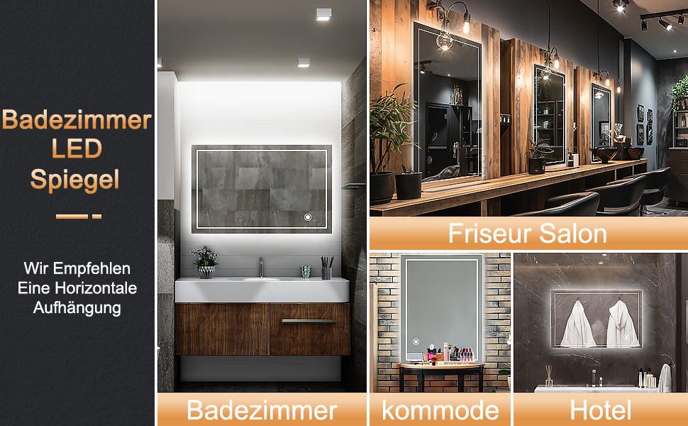 Дзеркало для ванної кімнати з підсвічуванням 50x70 см LED, з сенсорним вимикачем, срібне