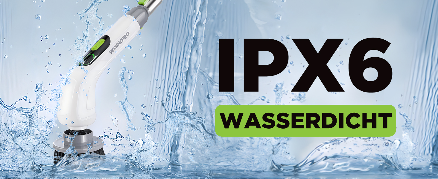 WORKPRO Електрична щітка для прибирання з індикатором потужності, 8 в 1, обертова щітка-скребок, 8 насадок, телескопічна ручка 30-120 см, 3 швидкості, для ванної кімнати та кухні