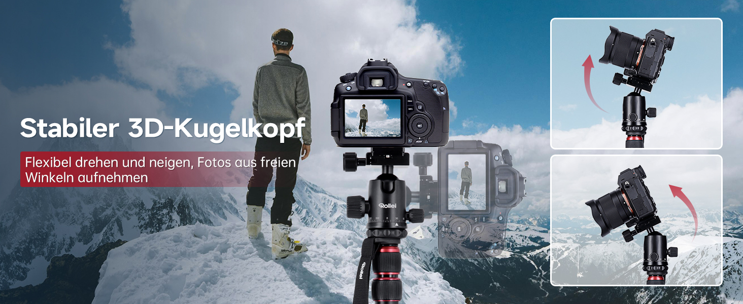 Штатив Rollei Compact Traveler No.1 143см з кульковою головкою: легкий, компактний, сумісний з Arca Swiss, для DSLR та смартфонів (алюміній, чорно-червоний)