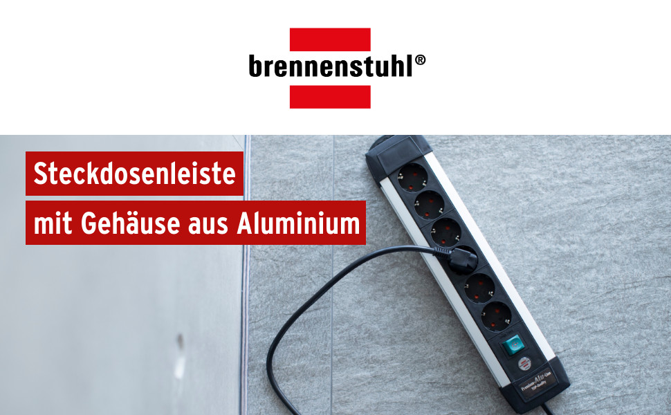 Бренненштуль Розподільник розеток Premium-Alu Line 12 розеток з алюмінію, 2 вимикачі, 3м кабель, Made in Germany