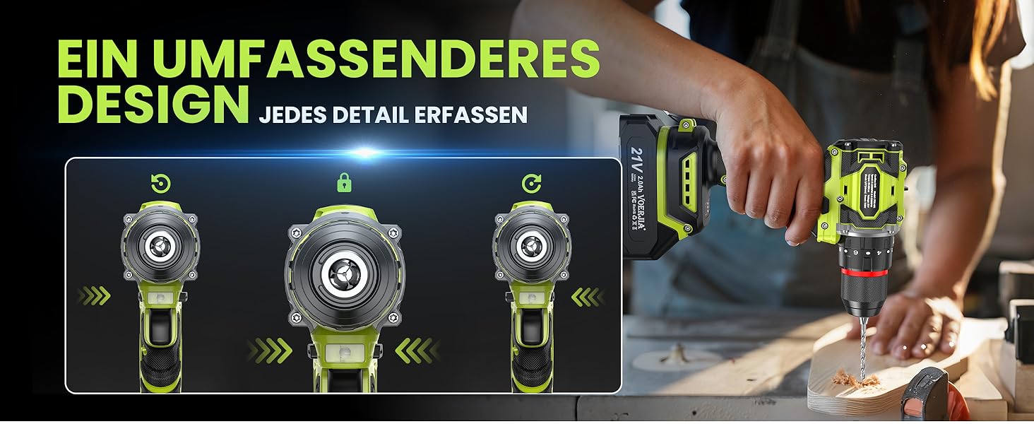 Акумуляторний дриль-шуруповерт 21V з набором аксесуарів (29 шт), безщітковий двигун, 2 акумулятори 2000 mAh, LED-ліхтар, 2 швидкості