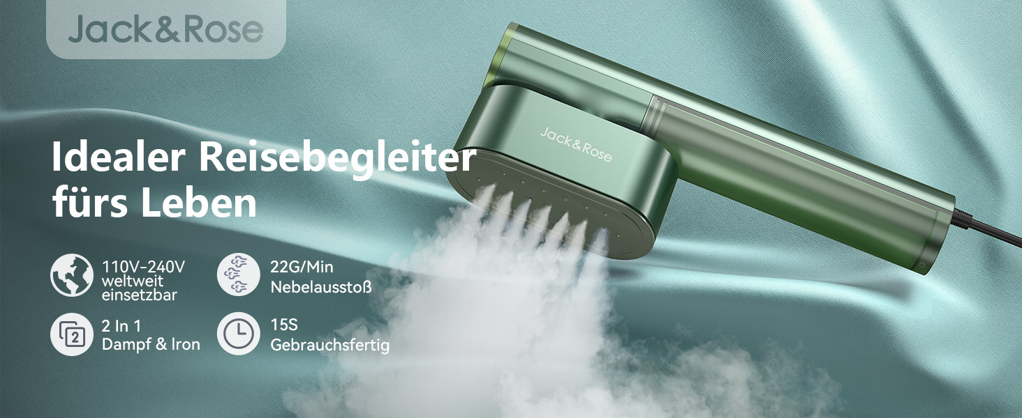 Портативний відпарювач для одягу Steamer 2-в-1 1000W, для глобальних подорожей, зелений